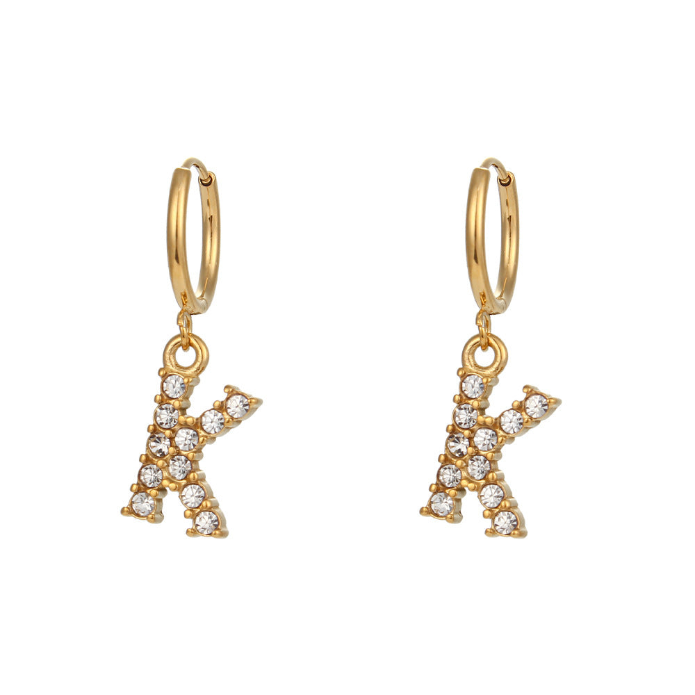 Minimalist Fashion Letter Earrings for Women Stainless Steel with 18K Gold Plating and Micro-Pave Zirconia