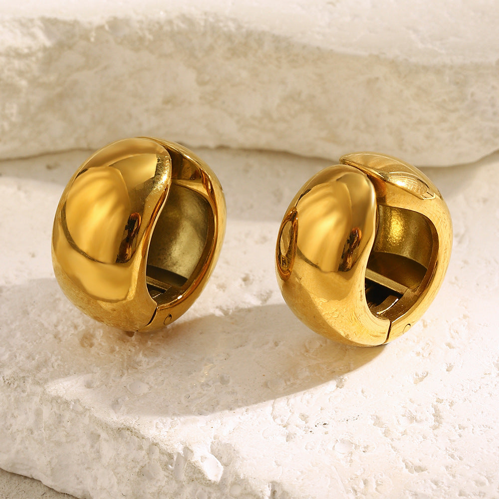 Fashionable Minimalist Geometric Stainless Steel Ear Clips for Women with 18K Gold Plating