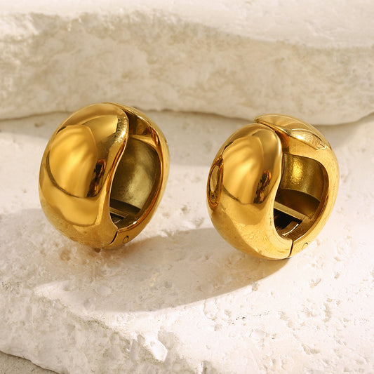 Orecchini a clip da donna in acciaio inossidabile con placcatura in oro 18 carati, modello geometrico minimalista alla moda