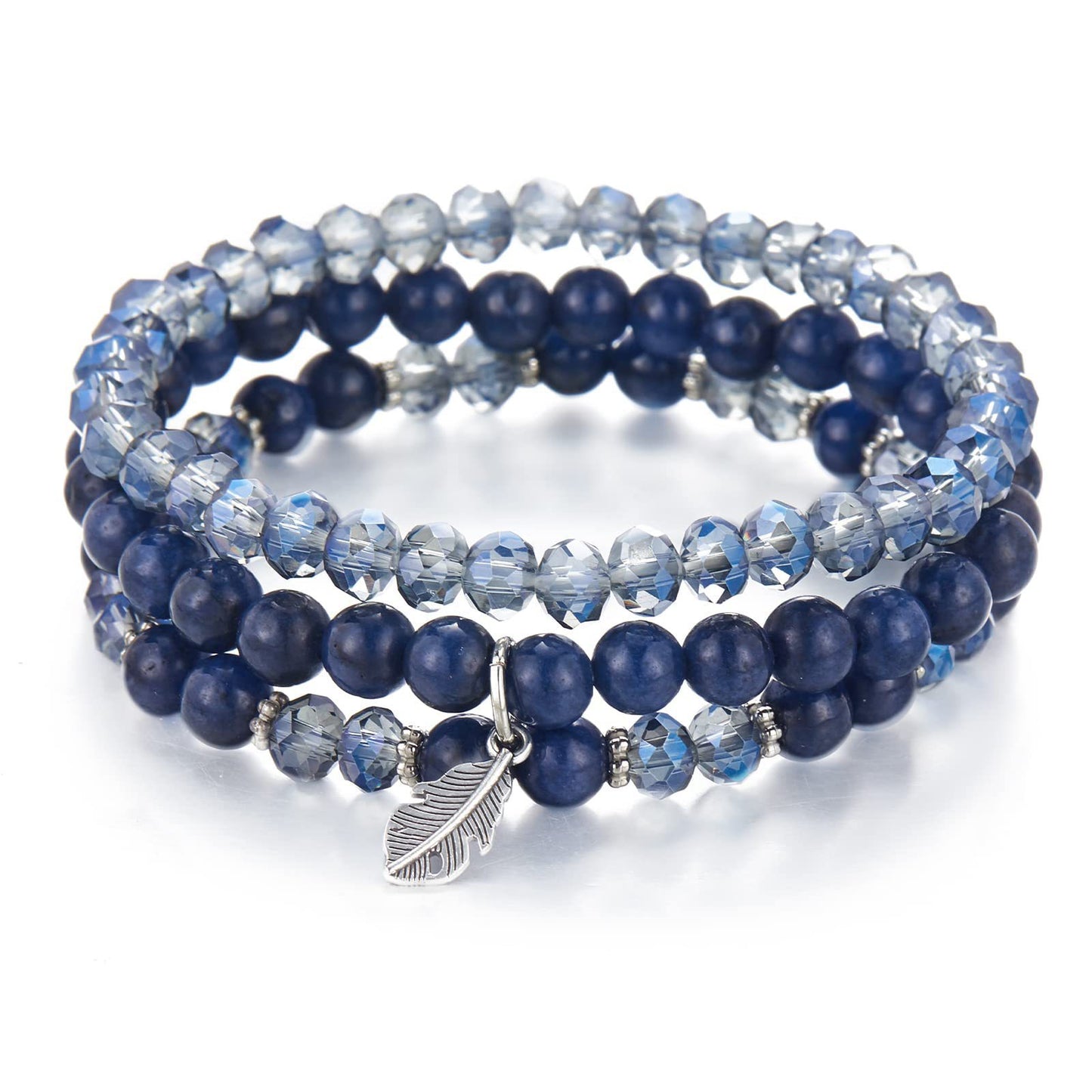 Minimalist Geometric Crystal Feather Pendant Bracelet Set