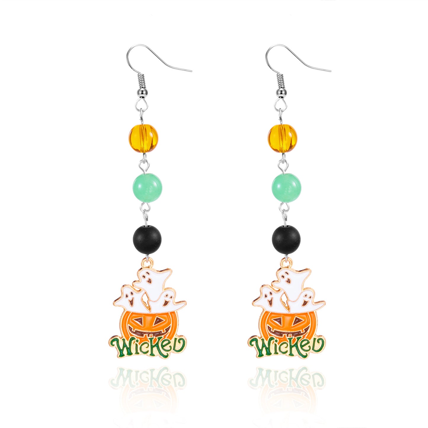 Pendientes de aro bonitos con diseño de calabaza para Halloween, para mujer, con cuerpo de aleación y acabado esmaltado