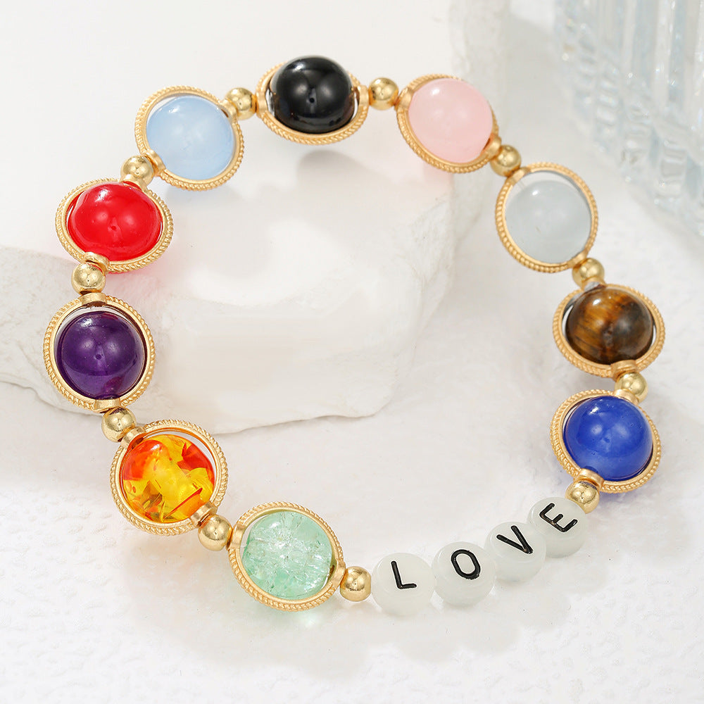 Gradient Crystal Glass Letter Bracelet Handmade BFF LOVE Friendship Jewelry