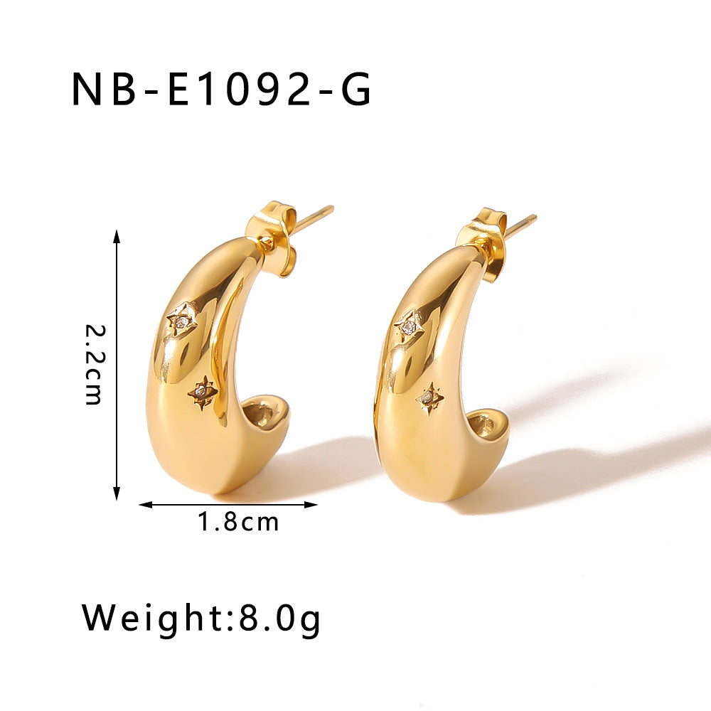 Minimalist Heart-Shaped Geometric Stainless Steel Earrings with 18K Gold Plating for Women