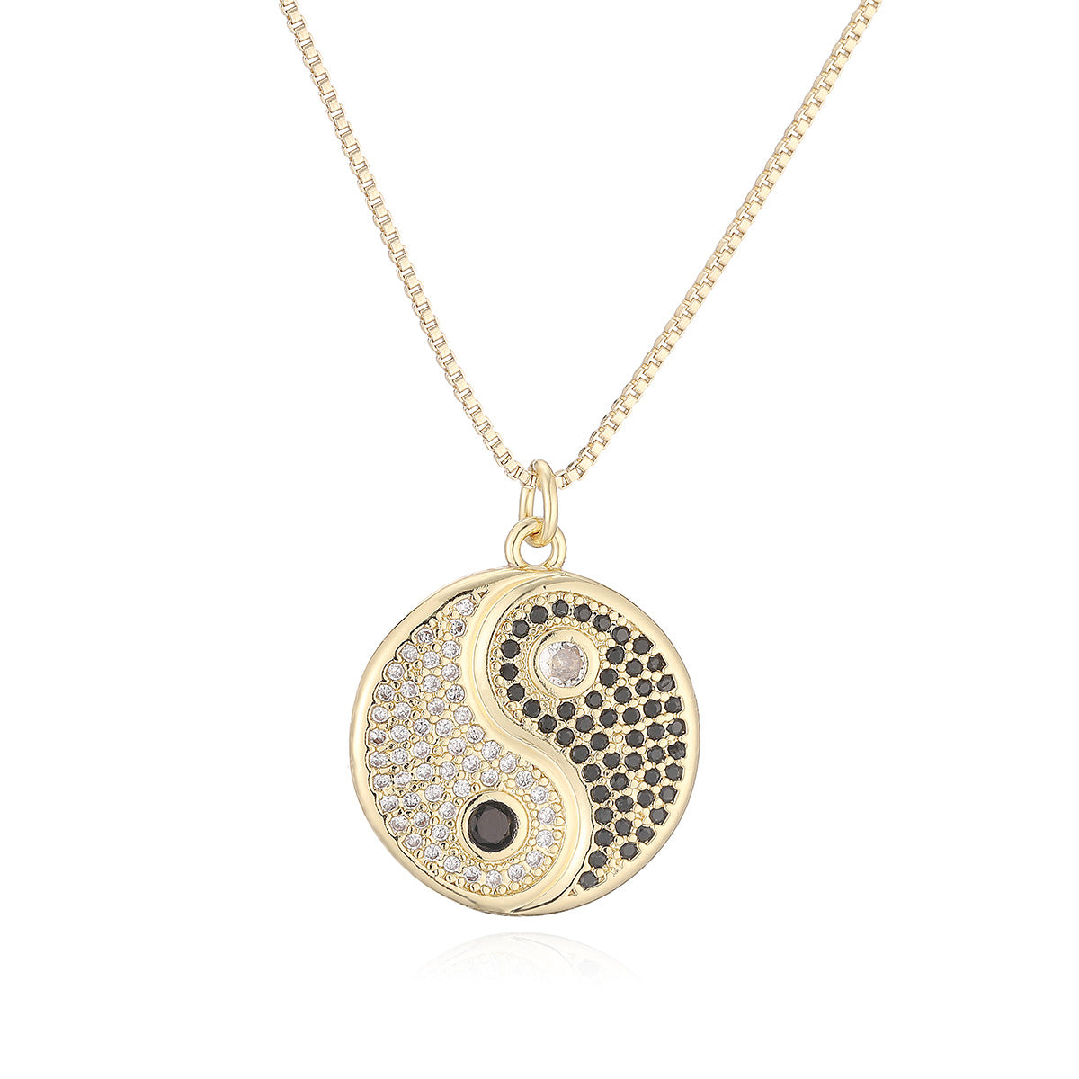 Minimalist Elegant 18K Gold Plated Brass Geometric Cubic Zirconia Inlay Tai Chi Bagua Pendant Necklace for Women