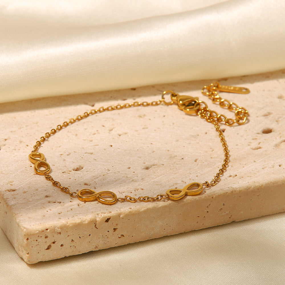 Minimalist Geometric Infinity Symbol Stainless Steel Bracelet with 18K Gold Plating Fashion Jewelry for Women