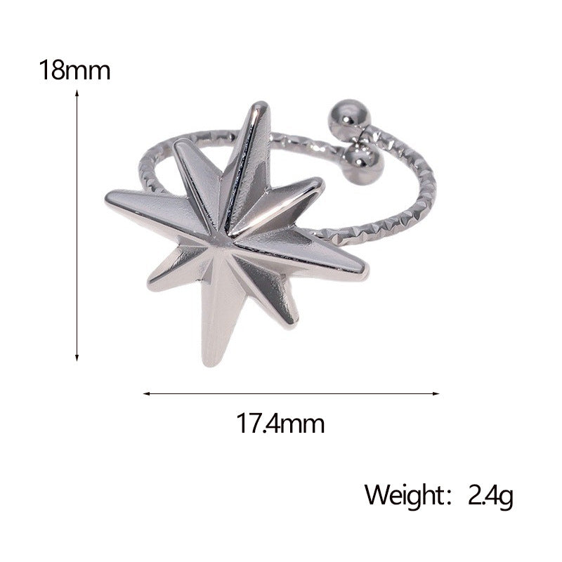 Anello Minimalista con Stella a Otto Punte in Acciaio Inossidabile da Donna con Finitura Placcata e Fascia Aperta Regolabile