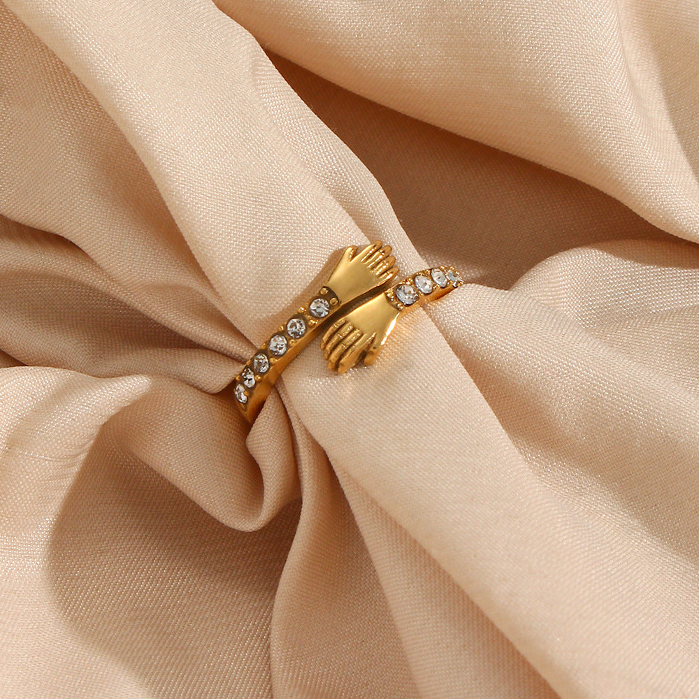 Minimalist Geometric Stainless Steel Adjustable Ring with Zirconia Accents for Women