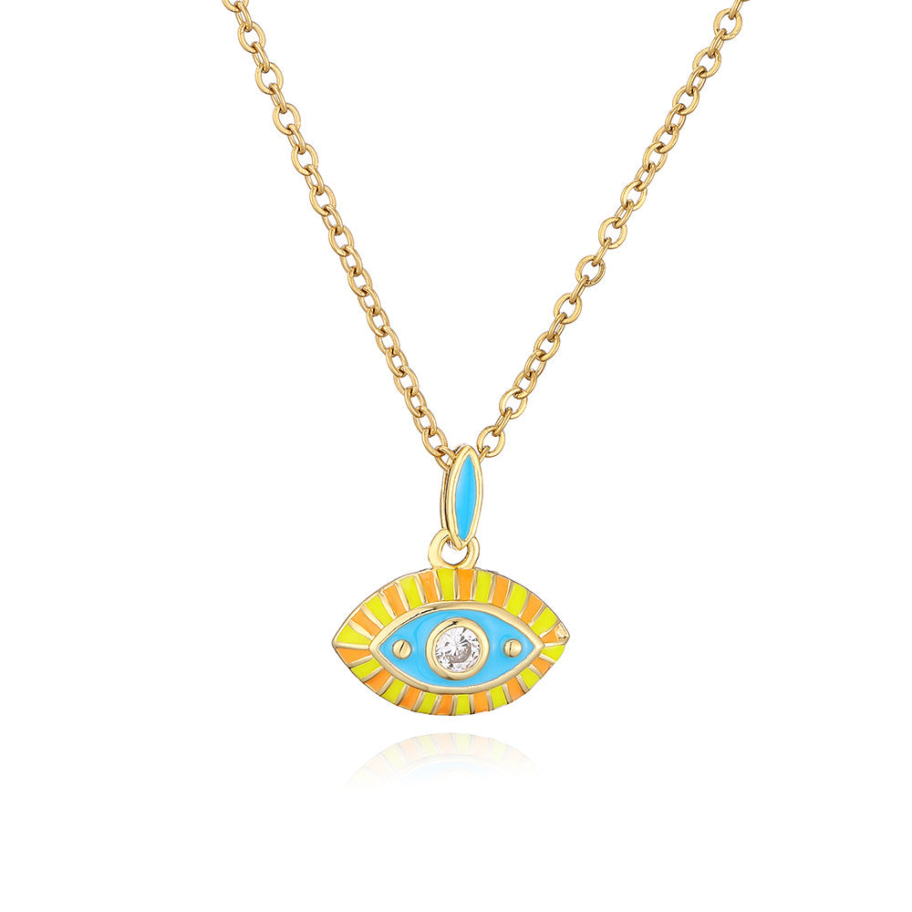 Collana pendente con occhio di Allah in stile bohémien da donna, con base in rame e finitura smaltata a forma geometrica