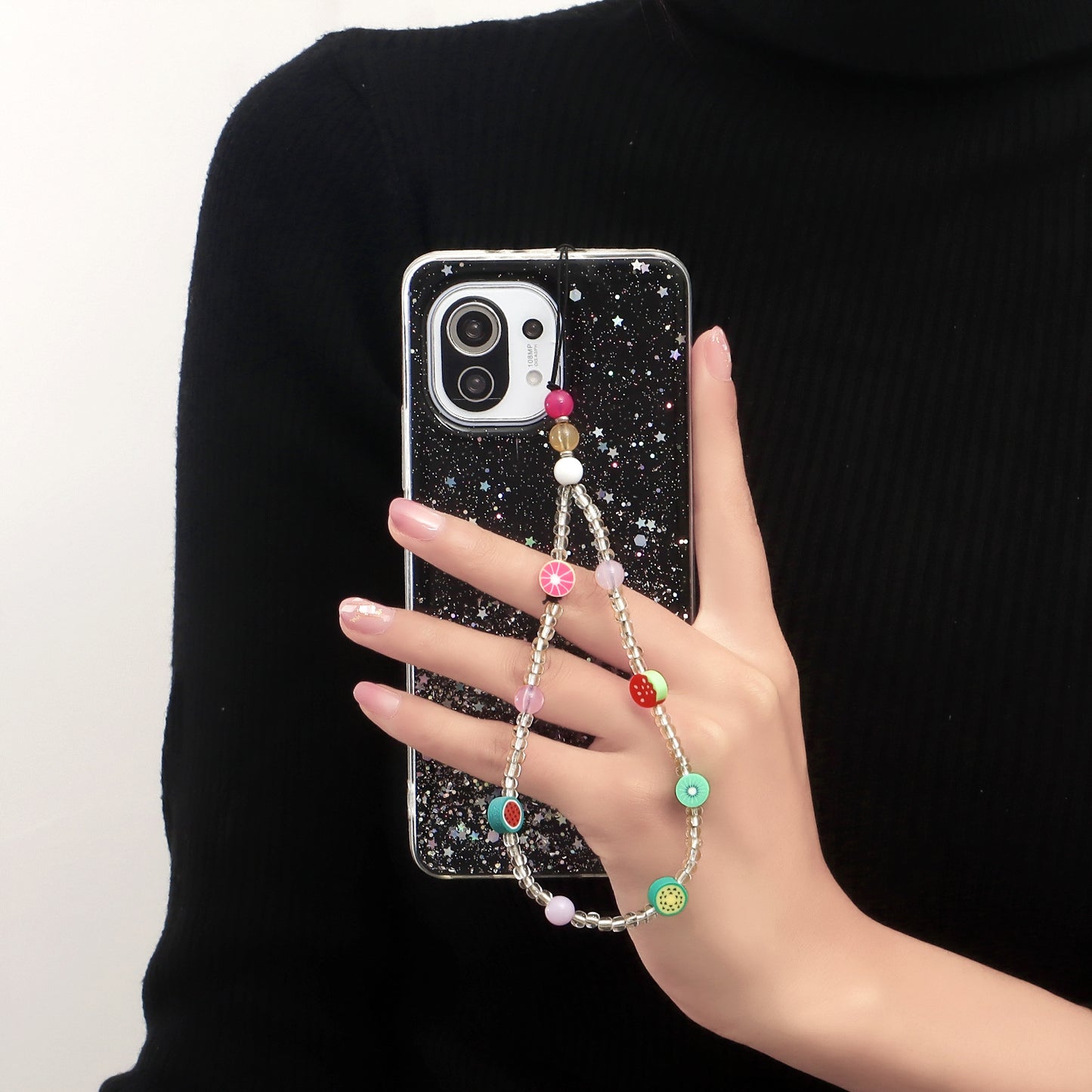Sweet Fruit Pattern Alloy Plated Handmade Beaded Phone Strap