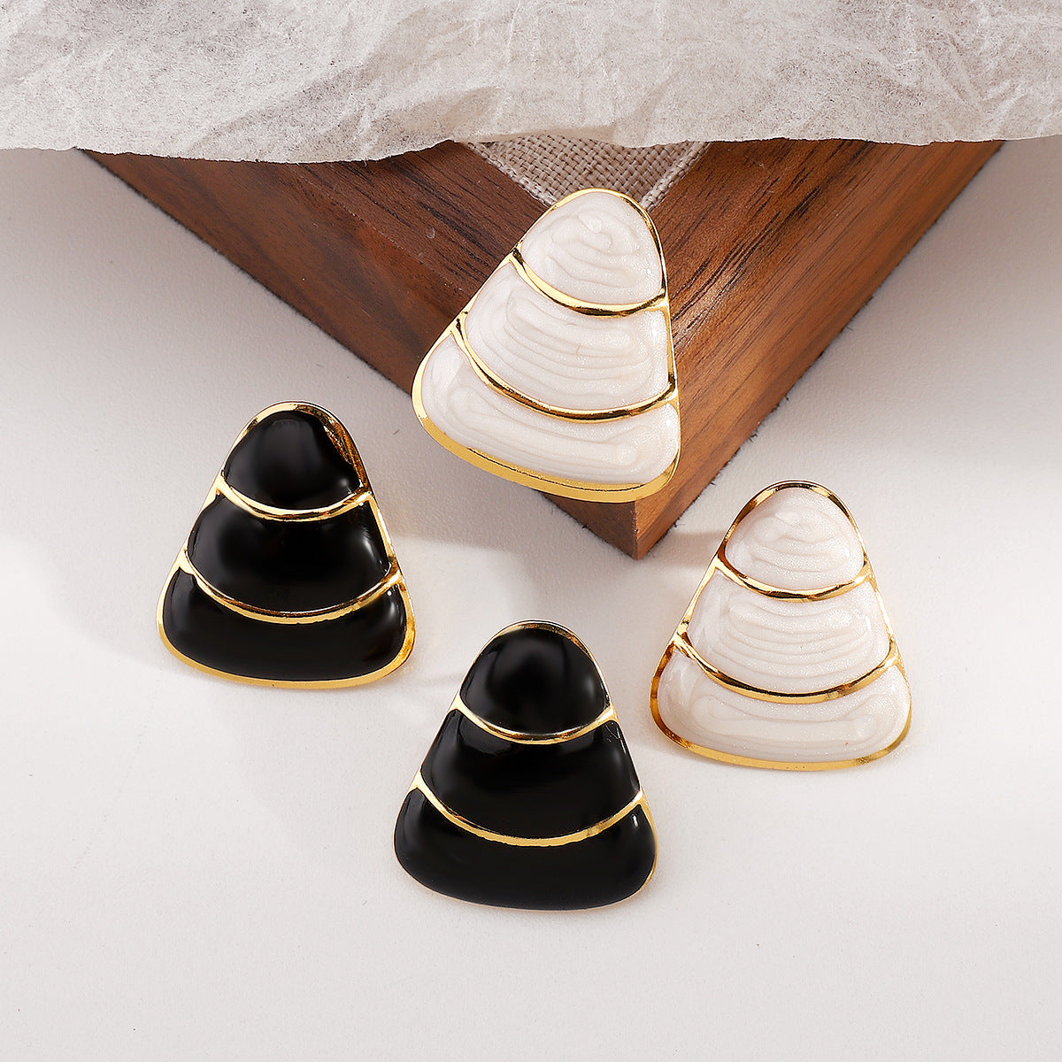 Minimalist Geometric Triangle Stainless Steel Enamel Earrings for Women