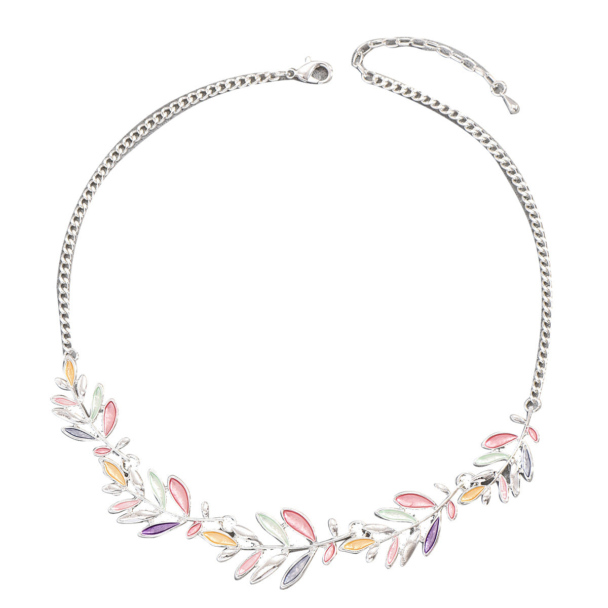 Fashionable Olive Green Leaf Pendant Necklace for Women with Alloy Pendant and Enamel Finish on Adjustable Long Chain