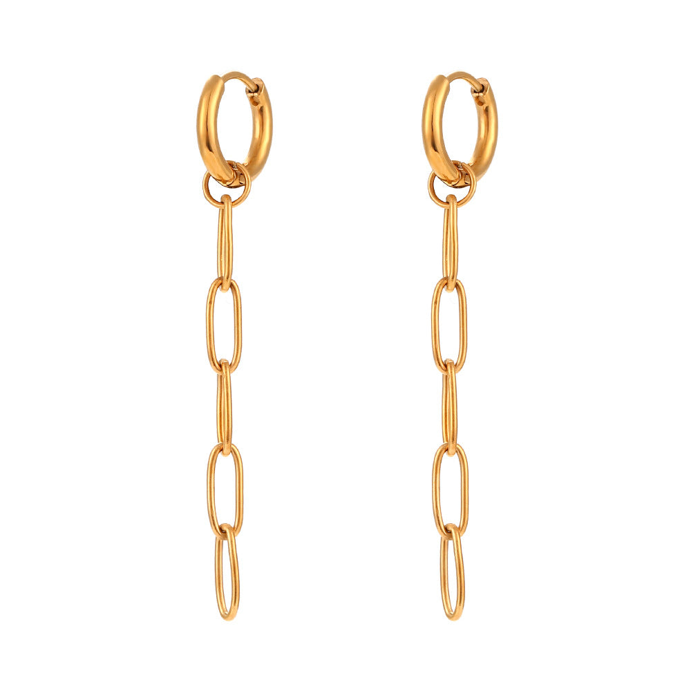 Pendientes de cadena largos con diseño geométrico minimalista, de acero inoxidable chapado en oro de 18 quilates para mujer
