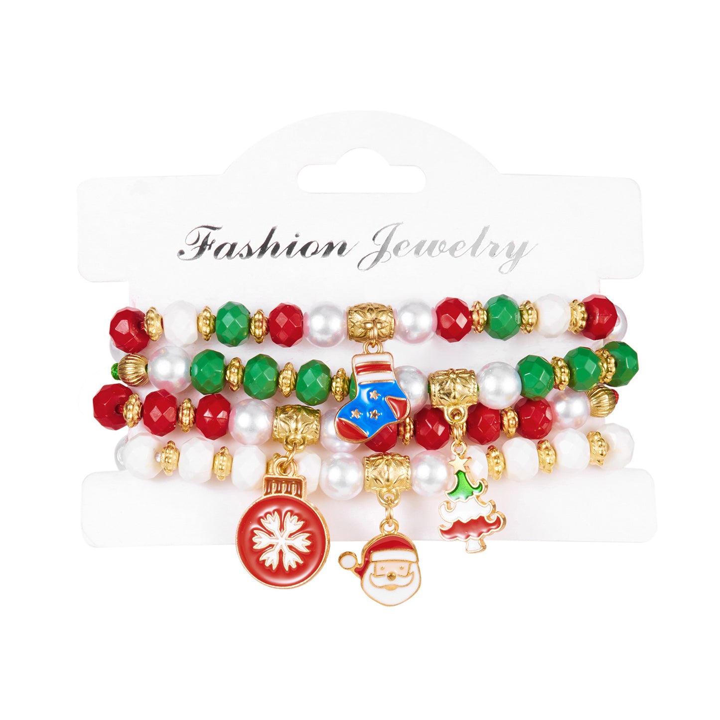 Juego de pulseras navideñas hechas a mano de arcilla polimérica para mujer, con dijes de Papá Noel, muñeco de nieve y renos en un festivo estilo navideño