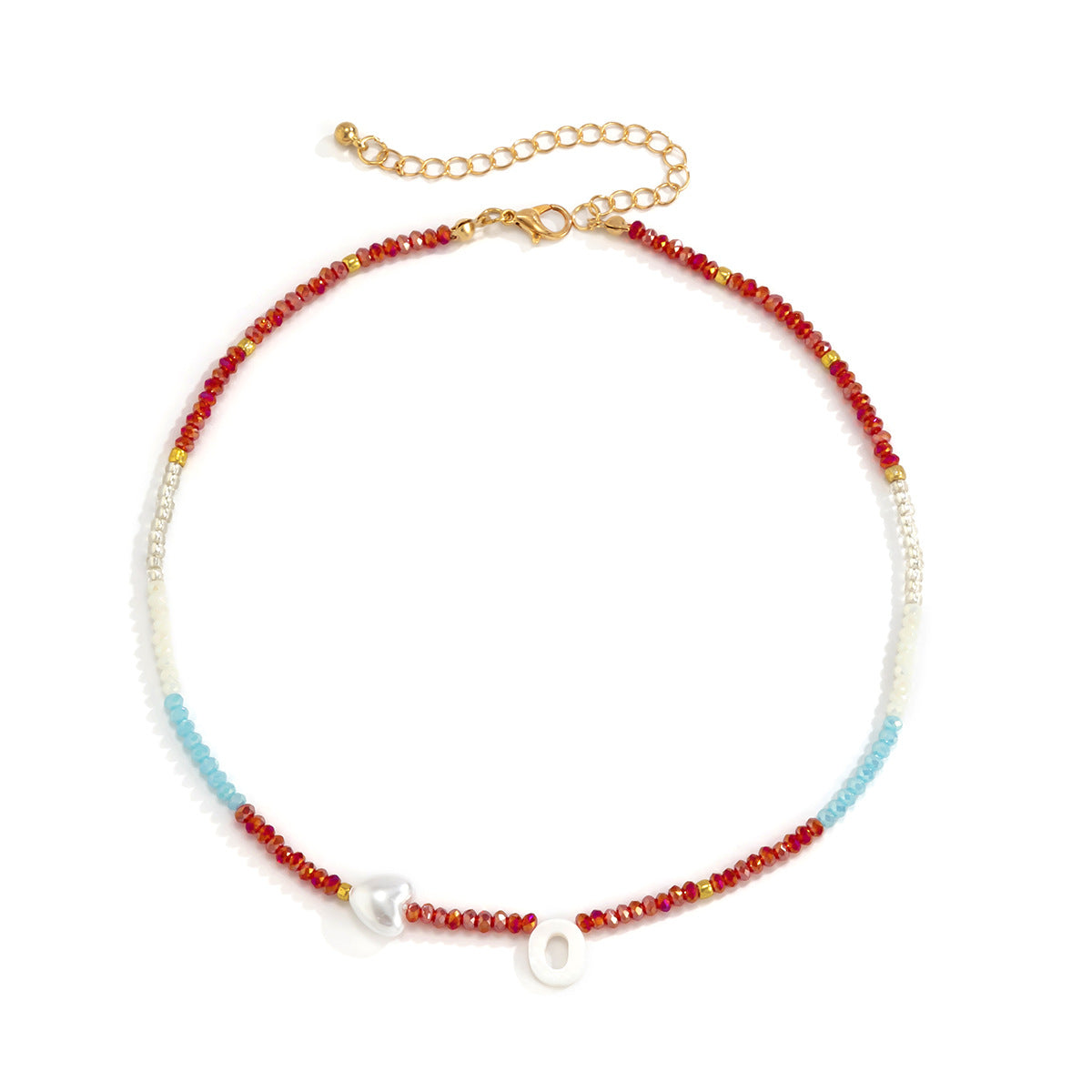 Collana con lettera O in stile bohémien con ciondolo a conchiglia e motivo a cuore geometrico in resina plastica