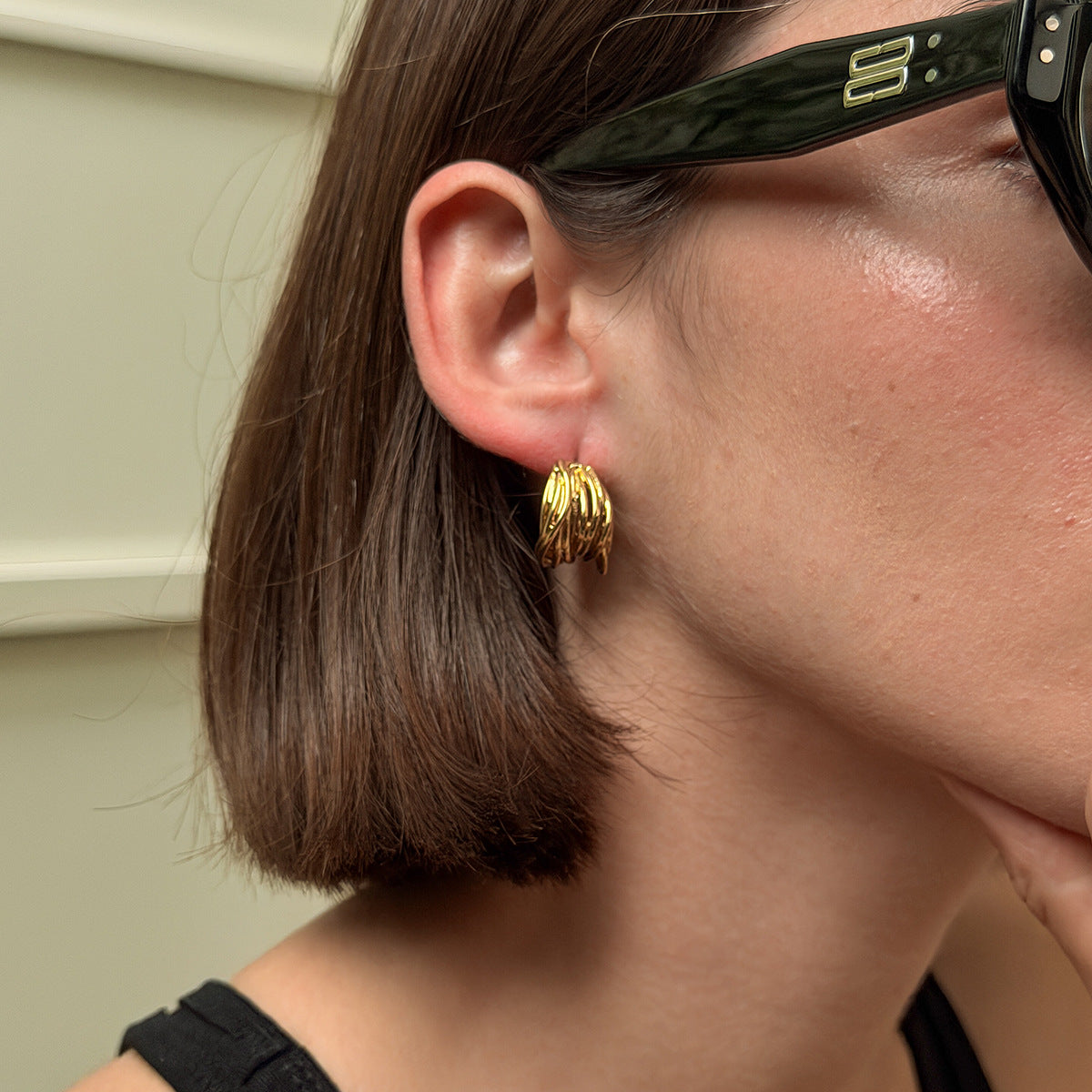 18K Gold Plated Geometric C-Shape Stainless Steel Earrings for Women