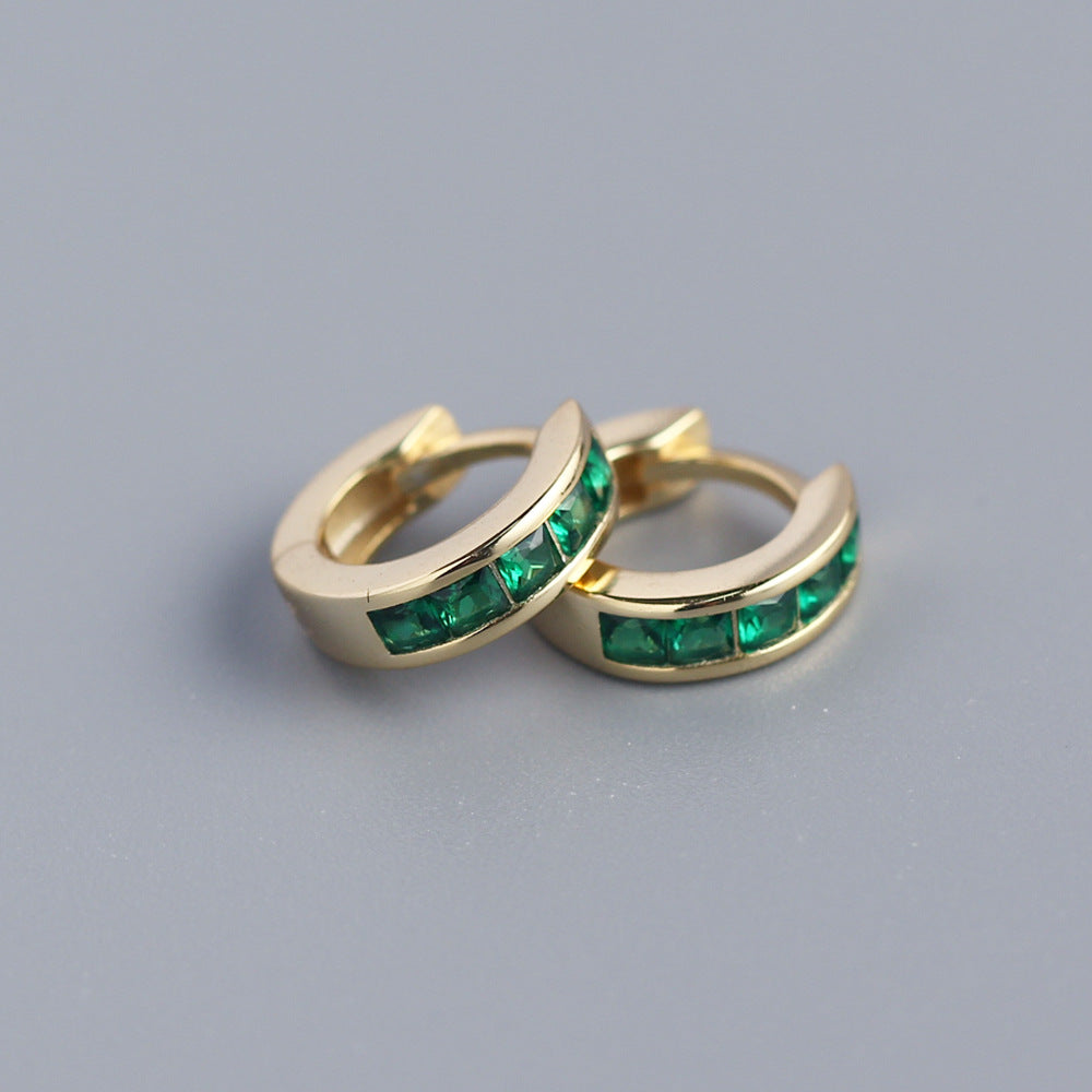 Minimalist 925 Sterling Silver Square Geometric Cubic Zirconia Inlay Hoop Earrings
