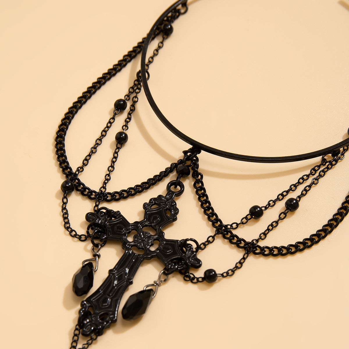Sweet and Edgy Gothic Cross Pendant Butterfly Chain Multi-Layer Open Cuff Bracelet Leg Chain