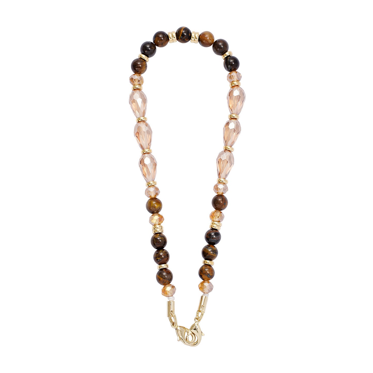 Natural Stone Beaded Phone Chain Lanyard with Obsidian and Amazonite Round Geometric Charm Anti-Loss Strap Unisex