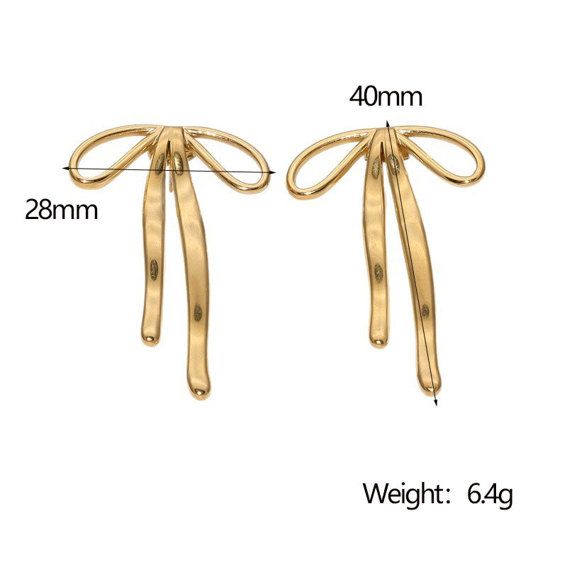 Sweet Bow-Shaped Stainless Steel Earrings with 18K Gold Plating for Women