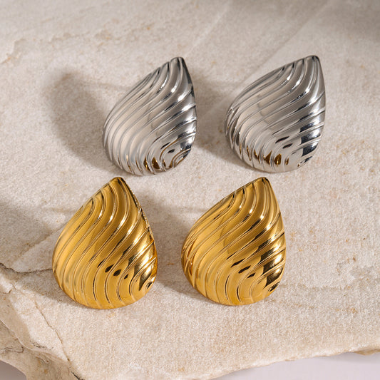 Minimalist Geometric Stainless Steel Earrings with 18K Gold Plating and Subtle Texture