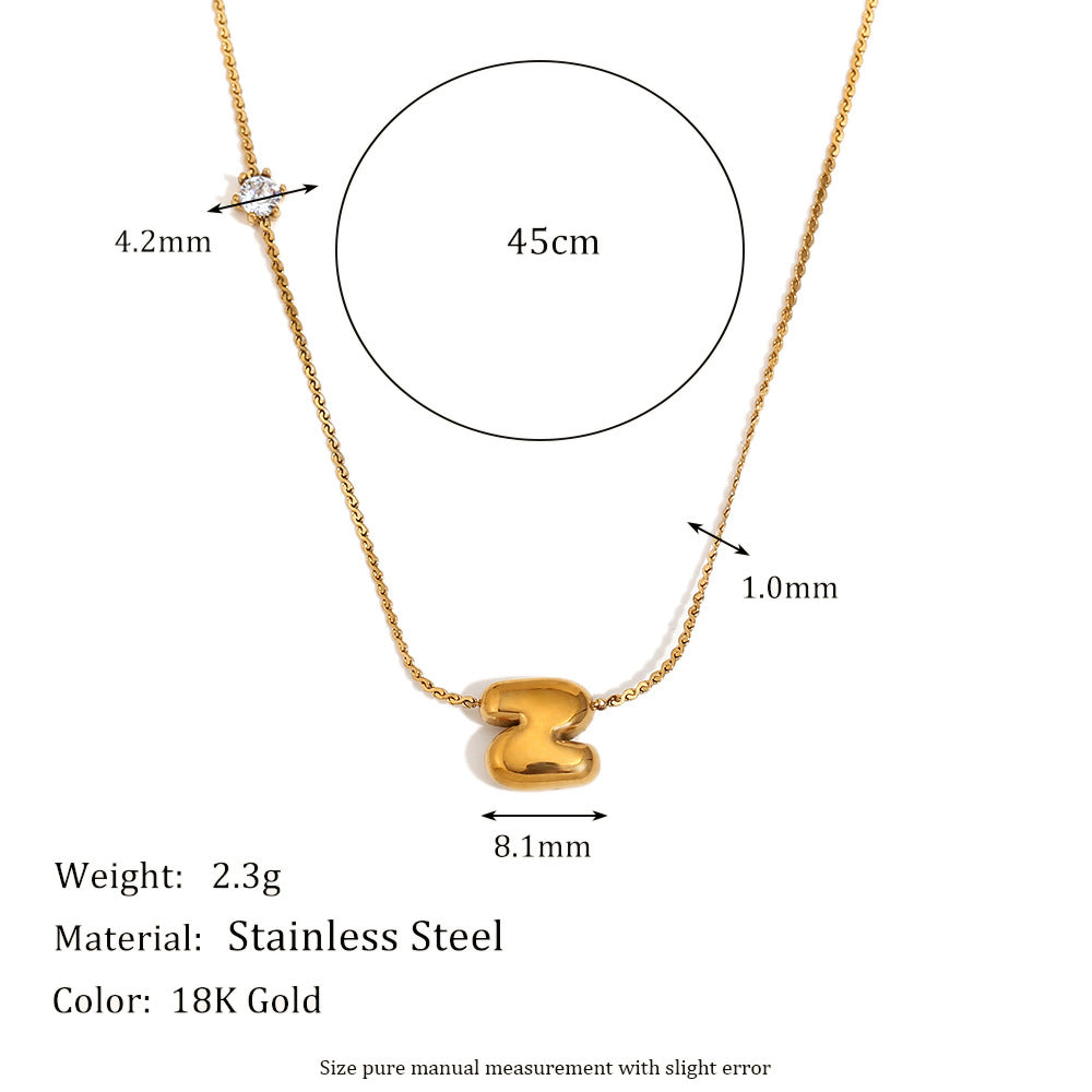 Minimalist Letter-Shaped Pendant Necklace for Women in Stainless Steel with 18K Gold Plating and Cubic Zirconia Accent on S-Link Chain