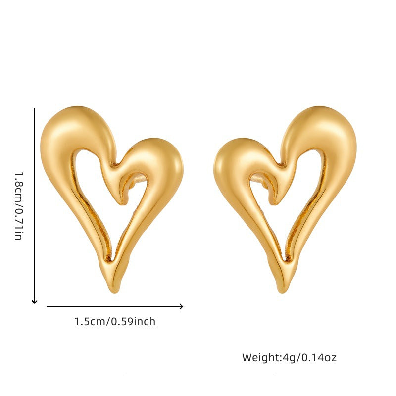 Minimalist Office Chic Plated Stainless Steel Heart Earrings