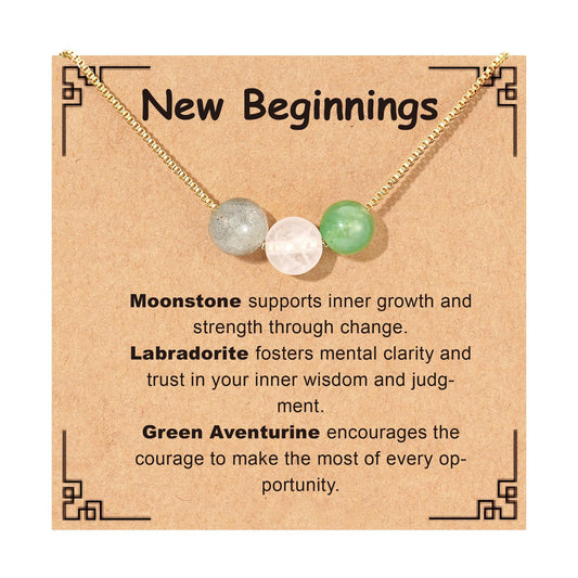 Casual Geometric Natural Stone Beaded Necklace Stainless Steel Adjustable Choker for Unisex