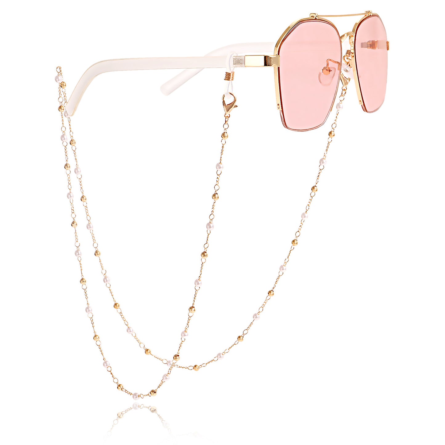 Casual Geometric Alloy Chain with Pearl and Crystal Inlay for Mask and Glasses