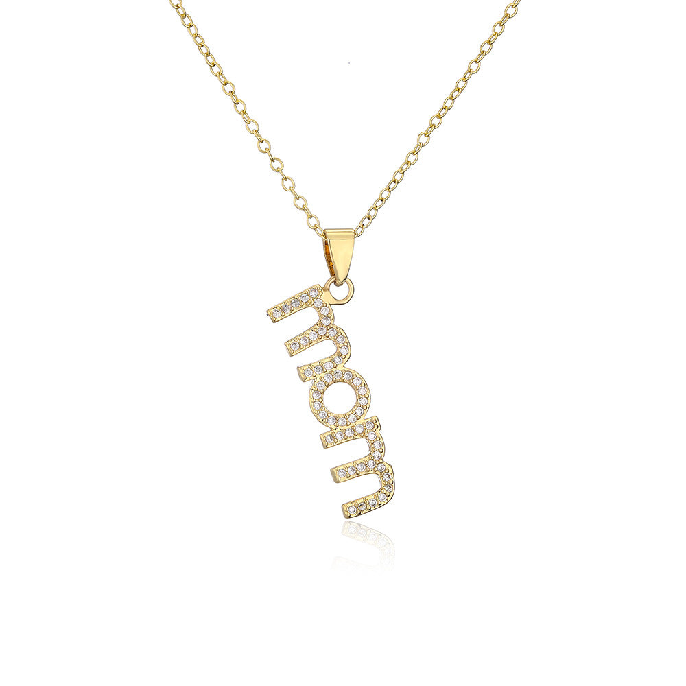 Geometric MOM Pendant Necklace for Women in Copper with 18K Gold Plating and Zircon Inlay