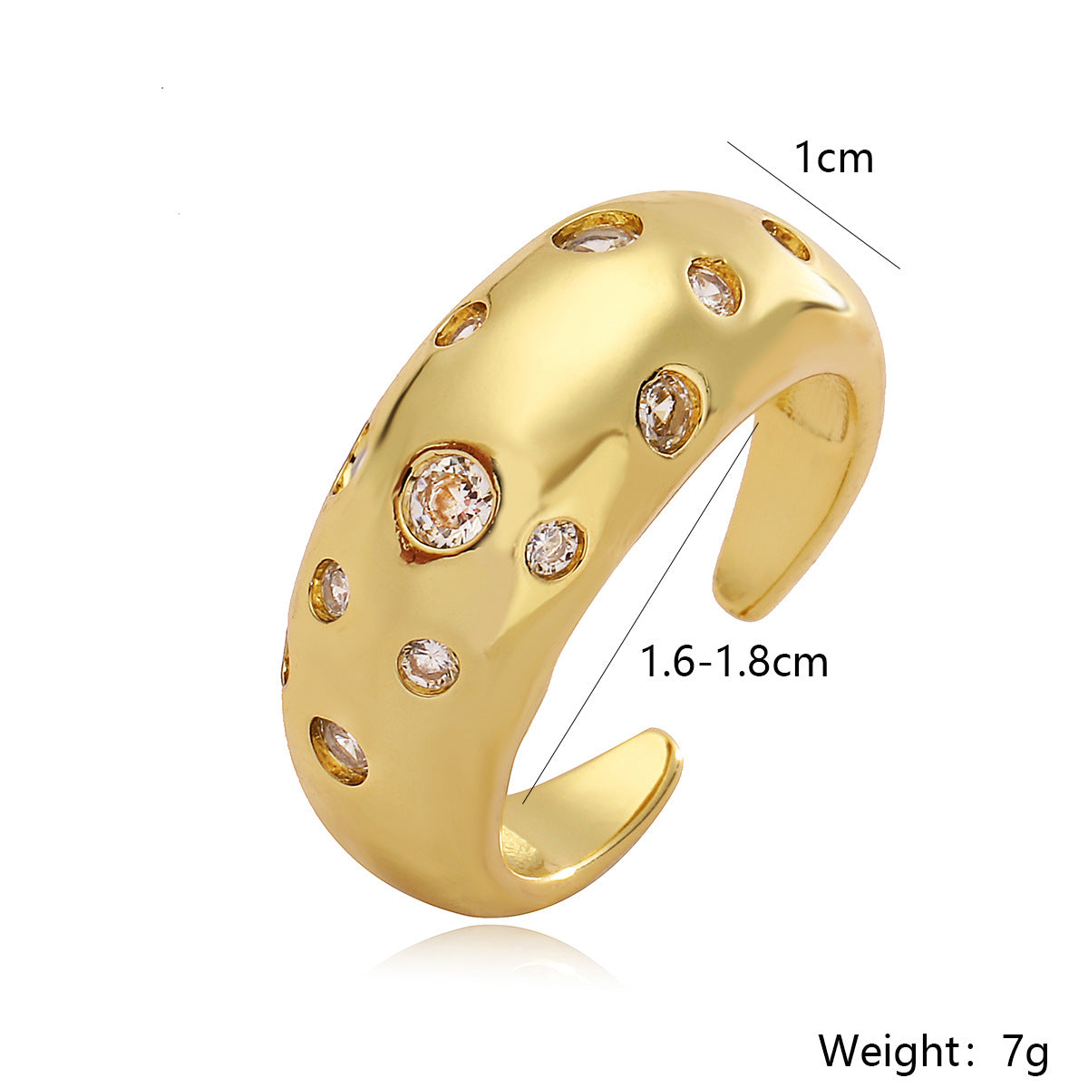 Minimalist Geometric Copper Ring with Gold Plating and Zircon Inlay for Women