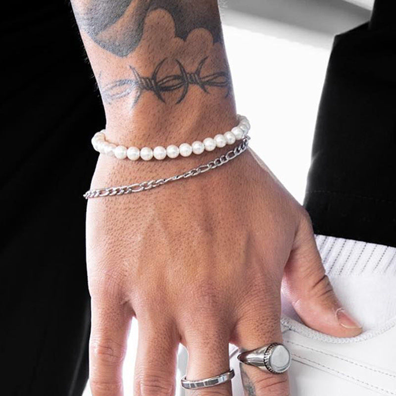 Men's Matte Black Lava Stone and Hematite Beaded Bracelet Set with Alloy Spacers