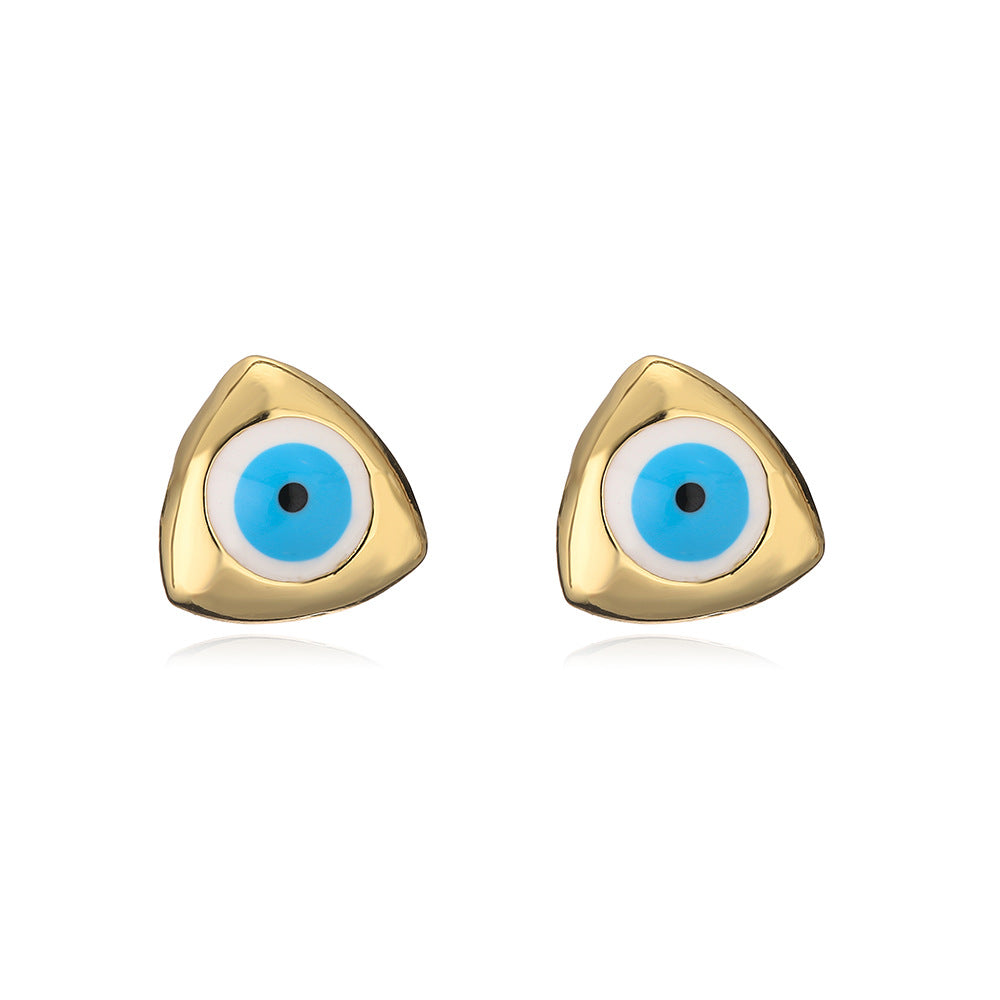 Minimalist Geometric Copper Earrings with 18K Gold Plating and Enamel Finish, Zirconia Inlay for Women