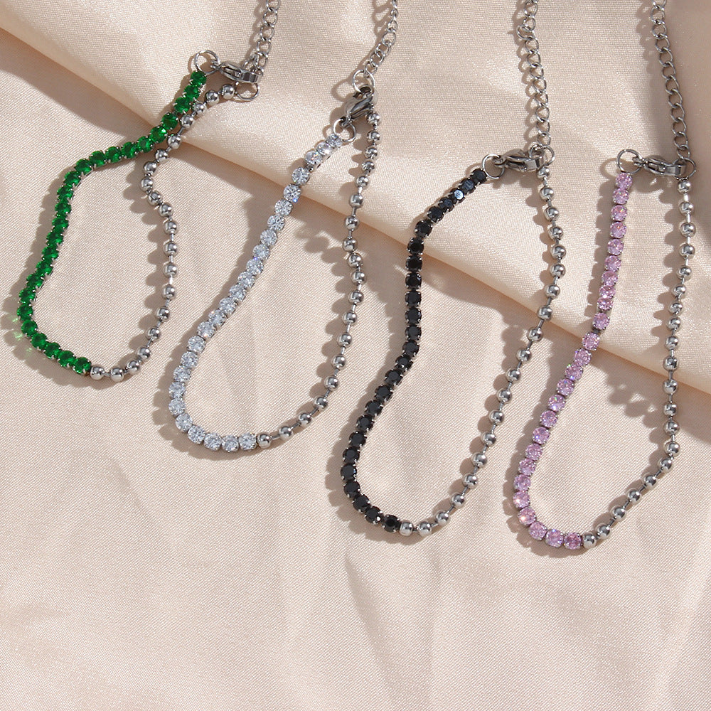 Elegante pulsera de eslabones cubanos geométricos de acero inoxidable con detalles de diamantes de imitación y acabado chapado para mujer