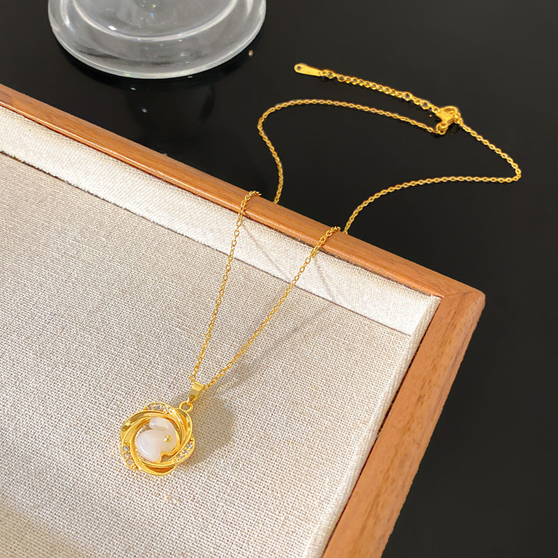 Luxury Casual Gold Plated Rabbit Geometric Pendant Titanium Steel Necklace