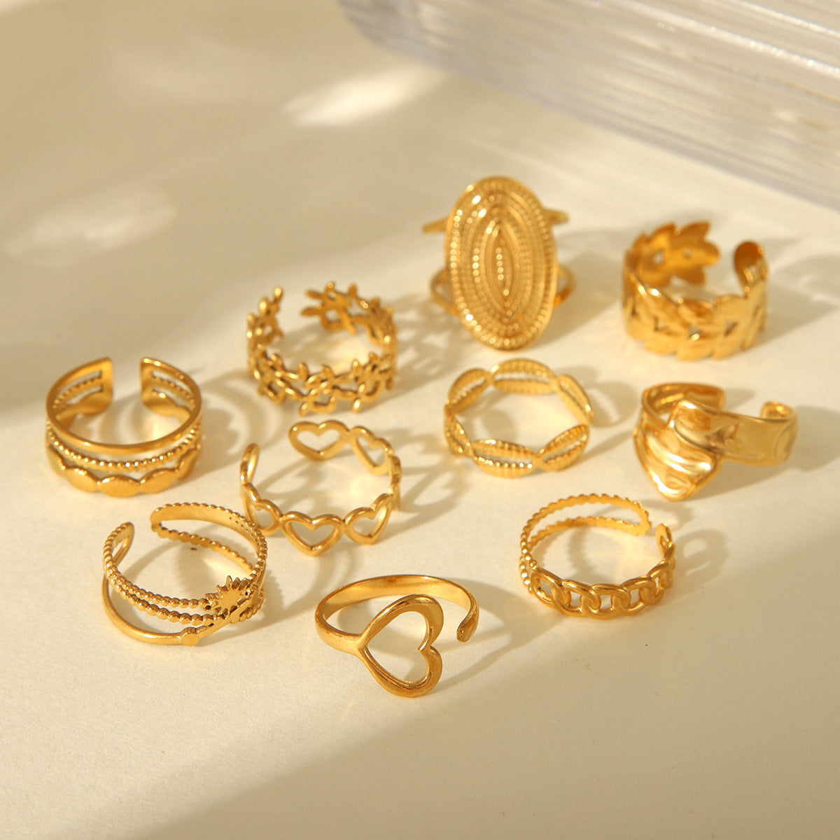 Minimalist 18K Gold Plated Heart Shape Open Ring Stainless Steel Women Jewelry