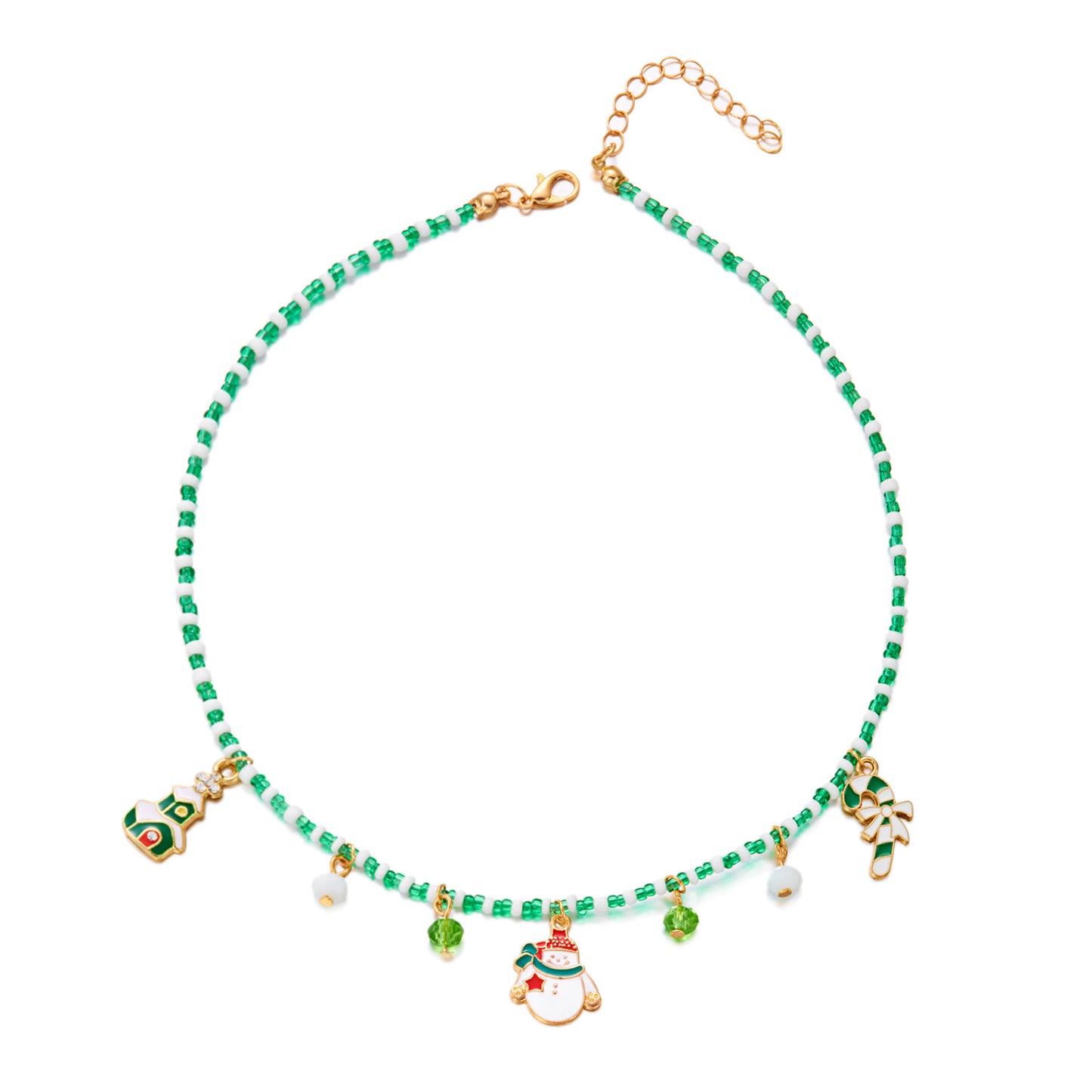 Casual Fashion Christmas Pendant Necklace for Women with Enamel Reindeer Snowman Bell Charms on Standard Chain