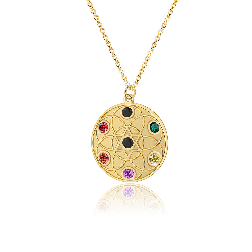 Collar minimalista redondo geométrico de acero titanio para mujer con baño de oro e incrustaciones de pedrería de colores