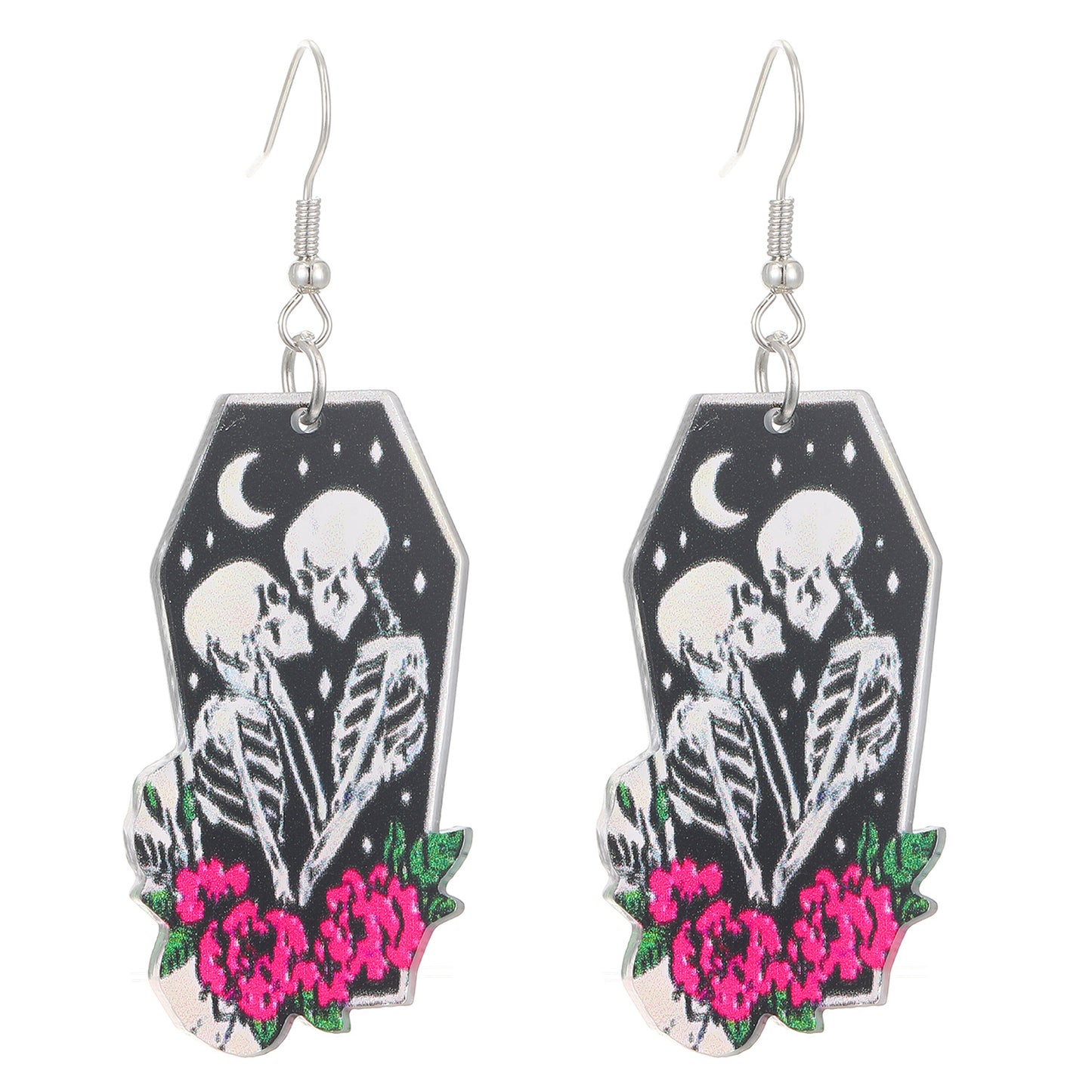 Pendientes acrílicos de dibujos animados de calavera de cereza de Halloween y rana solitaria para mujer con postes de oro de 14 quilates