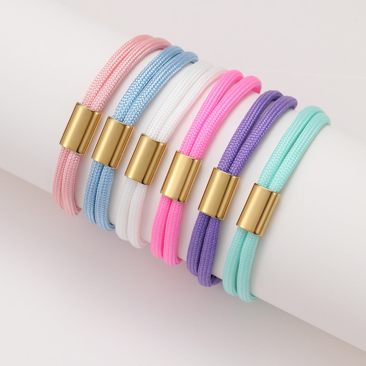 Minimalist Elegant 18K Gold Plated Stainless Steel Handmade Woven DIY Charm Bar Bracelet