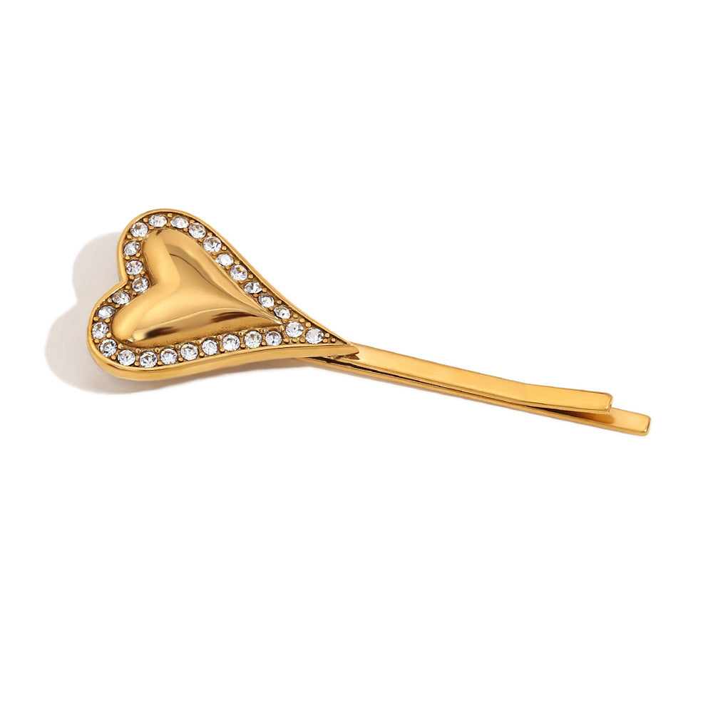 Fermaglio Vintage per Capelli in Acciaio Inossidabile a Forma di Cuore con Placcatura in Oro 18K e Strass per Donna