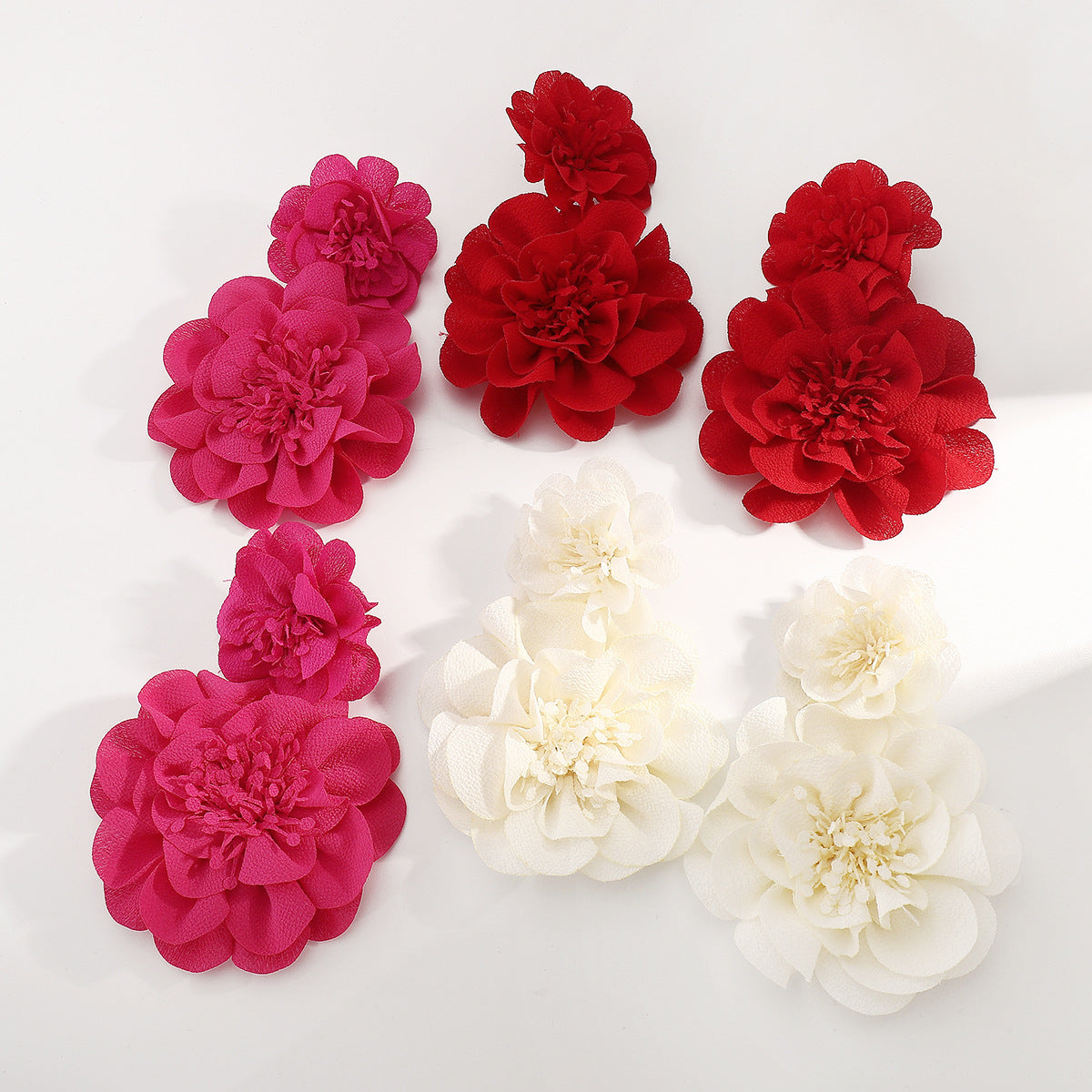 Elegantes Pendientes Florales de Gasa de Tamaño Grande para Mujer con Artesanía Hecha a Mano y Diseño de Flores Botánicas