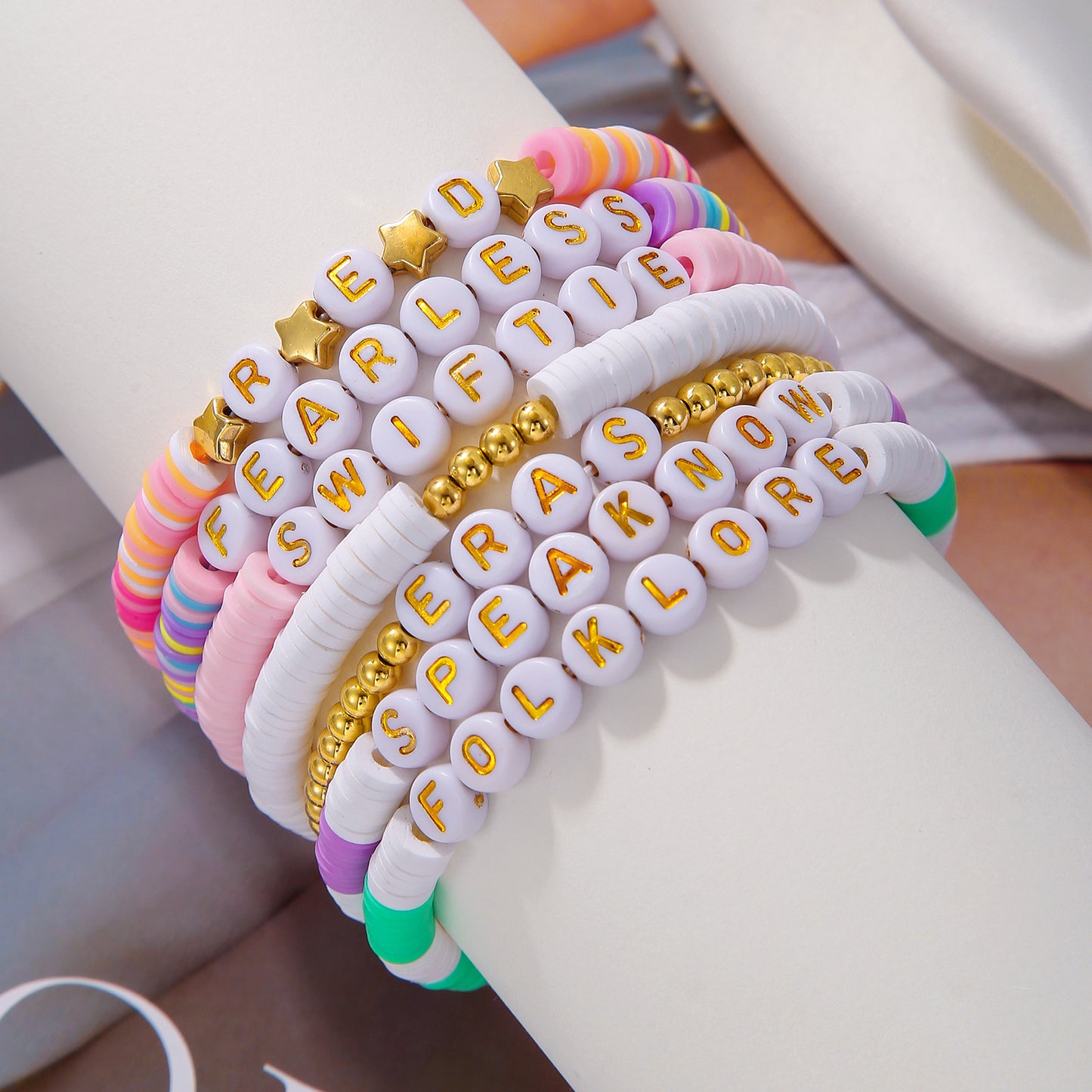 Colorful Letter Geometric Resin Stainless Steel Brass Acrylic Bracelet