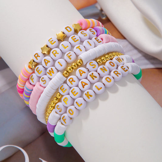Colorful Letter Geometric Resin Stainless Steel Brass Acrylic Bracelet