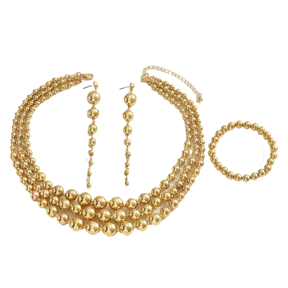 Set di collana con pendente in lega da donna in stile geometrico con orecchini e bracciale placcati, con anelli rotondi e ovali e catena a clavicola con perline