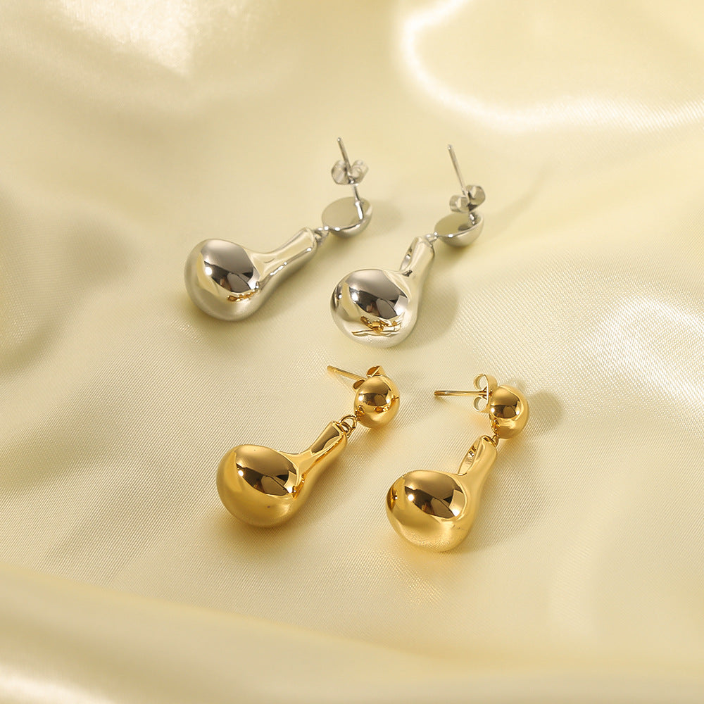 Orecchini a cerchio minimalisti in acciaio inossidabile a forma di goccia con placcatura in oro 18 carati, design liscio e cavo