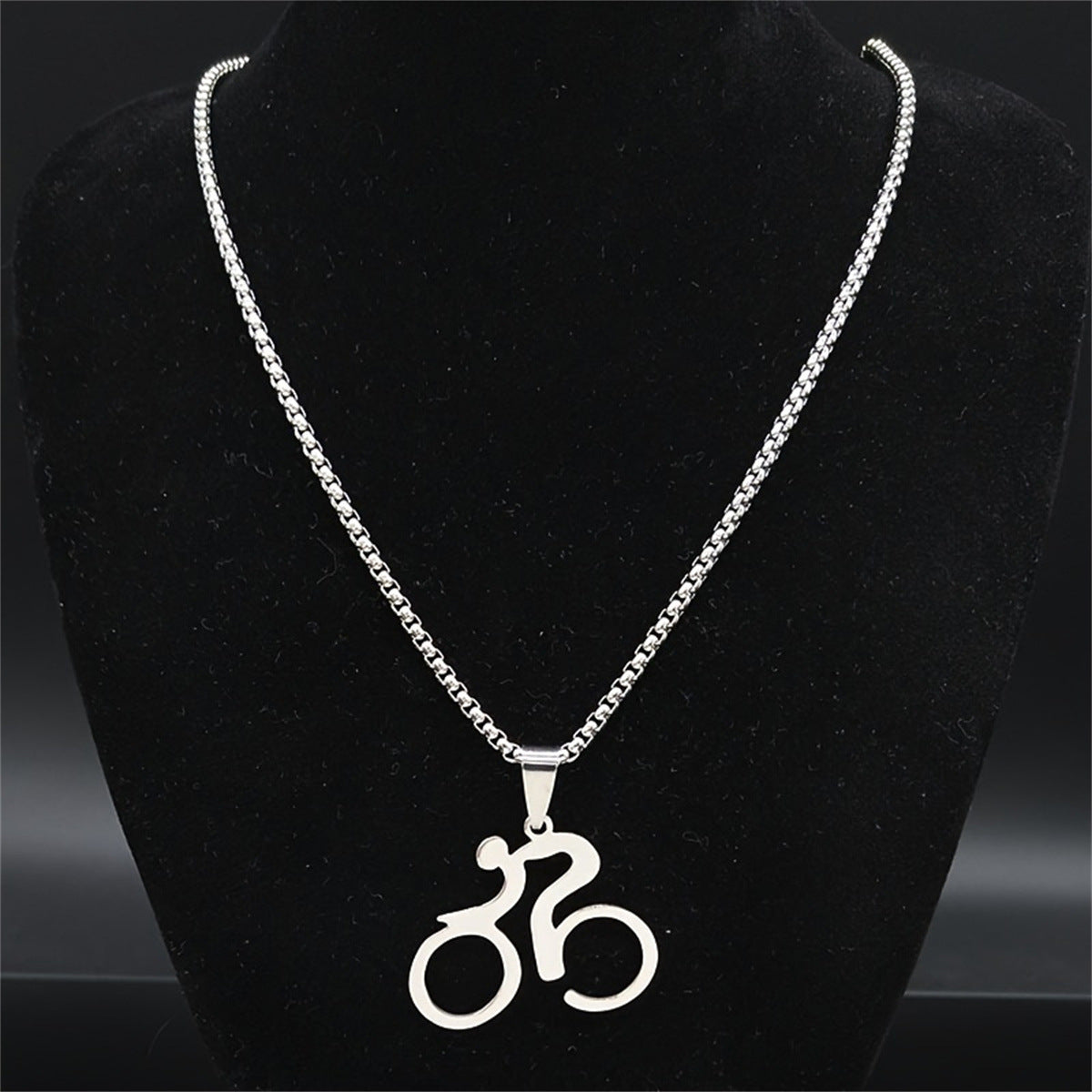 Minimalist Bicycle Pendant Necklace in Stainless Steel with Silver Plating for Unisex Daily Wear