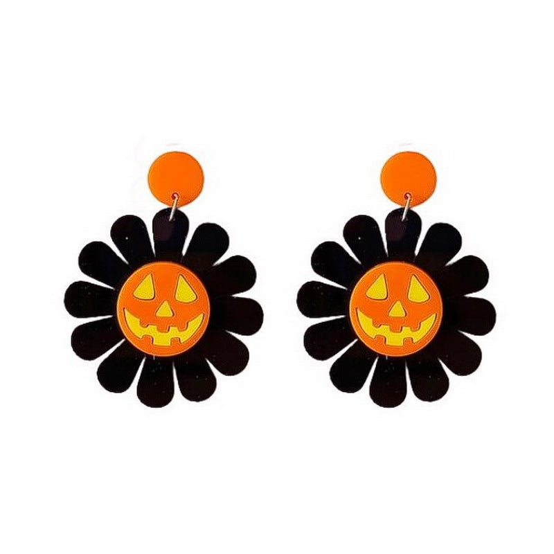 Orecchini per Donne a Tema Halloween con Zucca in Acrilico e Girasole e Design Faccina Sorridente