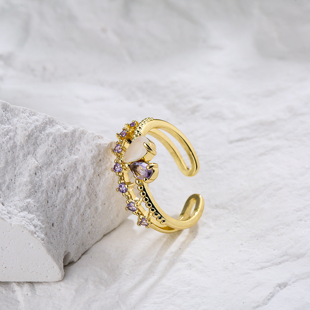European Style Geometric Heart Open Ring Copper Micro-Paved with Zircon 18K Gold Plated for Women