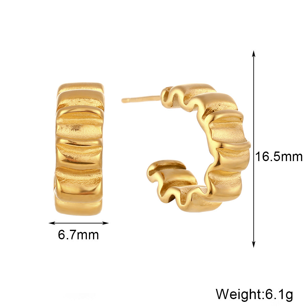 Minimalist Geometric Stainless Steel Plated 18K Gold Folded Flower C-Shaped Earrings for Women