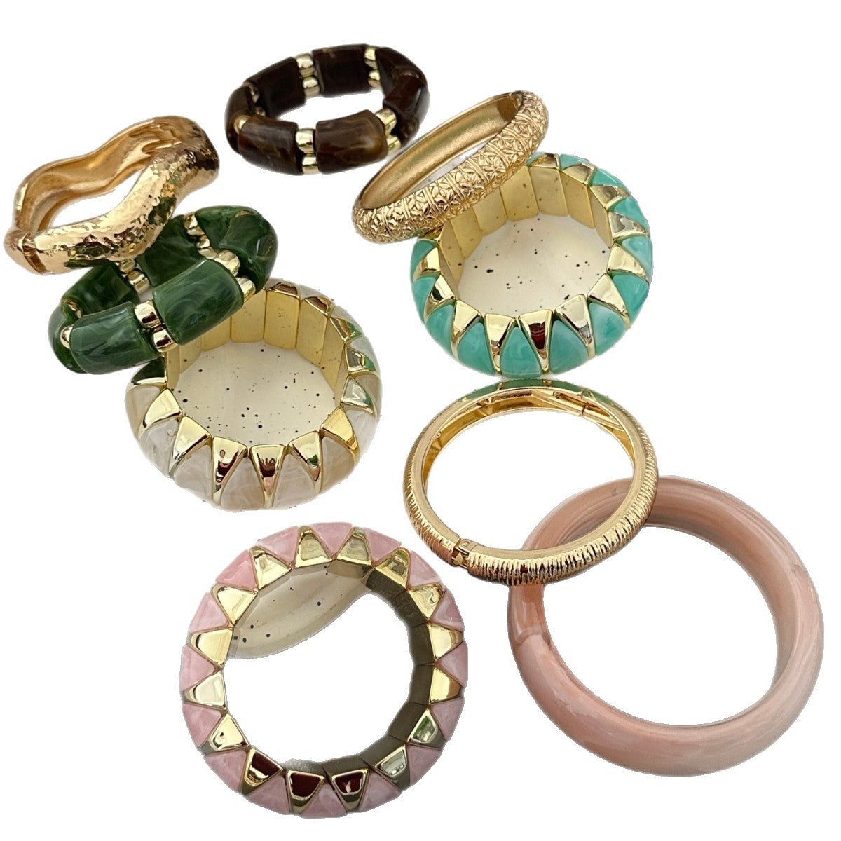 Bracciale elastico in acrilico con figure geometriche colorate